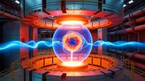 Illustration de la réaction plasma maintenue pendant plus de 22 minutes par le réacteur Tokamak WEST en France.