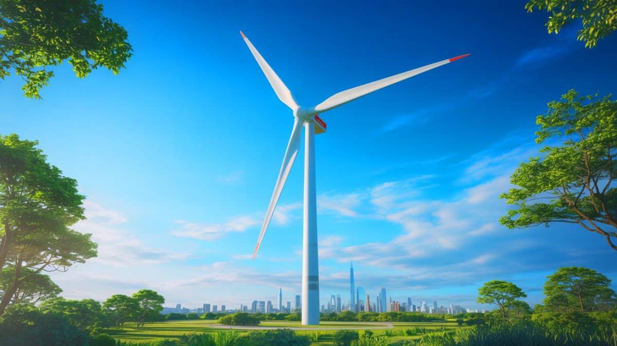 « Elle dépasse la Statue de la Liberté » : la Chine érige des éoliennes géantes pour dominer l’énergie mondiale (et les États-Unis restent bloqués) Illustration de la plus grande éolienne du monde en Chine, symbolisant une avancée majeure dans les énergies renouvelables.