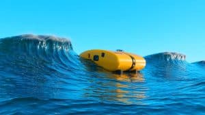 Illustration de la technologie innovante de Voltai convertissant l'énergie des vagues en électricité propre.