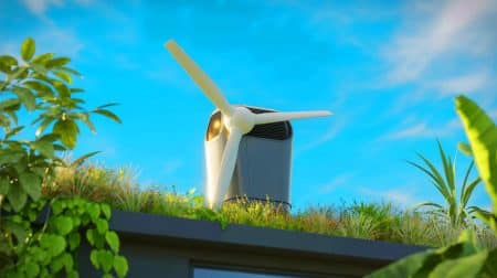 Illustration de l'éolienne compacte Blade X1, symbole de l'innovation en énergie renouvelable pour les foyers.