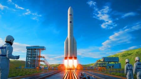 Illustration de la future fusée chinoise utilisant la technologie maglev pour l'exploration spatiale prévue en 2028.