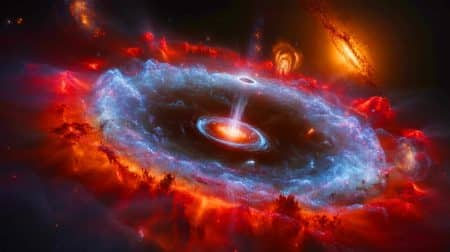 Illustration de la simulation des amas de galaxies et de la stabilisation cosmique par les trous noirs.