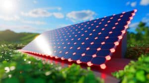 Illustration de la molécule organique innovante P3TTM utilisée dans les nouveaux panneaux solaires.