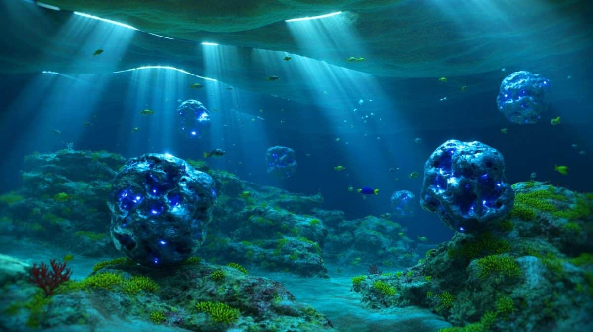 Illustration de la découverte de l'oxygène sombre dans les profondeurs océaniques et ses implications environnementales.