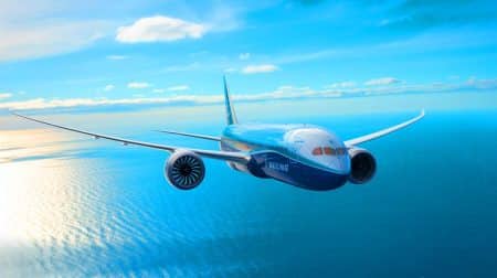 Illustration de l'avion Boeing 787 de Virgin Atlantic réalisant le premier vol transatlantique avec un carburant 100 % durable.