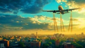 Illustration de New Delhi utilisant l'ensemencement des nuages pour provoquer des pluies artificielles et purifier l'air.