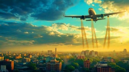 Illustration de New Delhi utilisant l'ensemencement des nuages pour provoquer des pluies artificielles et purifier l'air.