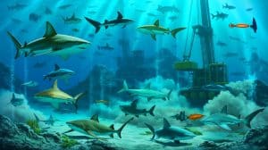Illustration de la menace pesant sur les requins et raies en raison de l'exploitation minière en haute mer.