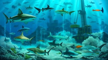Illustration de la menace pesant sur les requins et raies en raison de l'exploitation minière en haute mer.