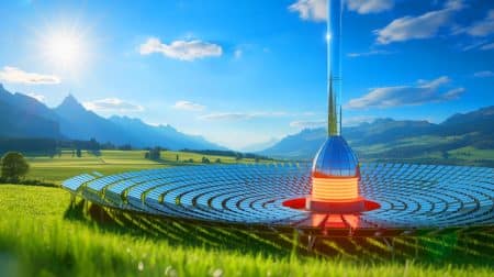 Illustration de l'inauguration des premiers fours solaires pour le recyclage de l'acier par Panatere en Suisse.