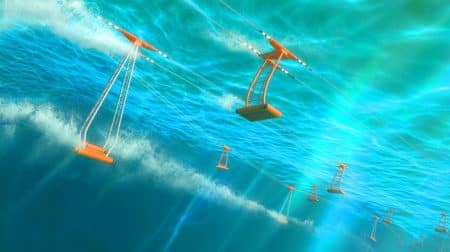 Illustration de l'utilisation de cerfs-volants sous-marins pour générer de l'électricité dans un canal allemand.