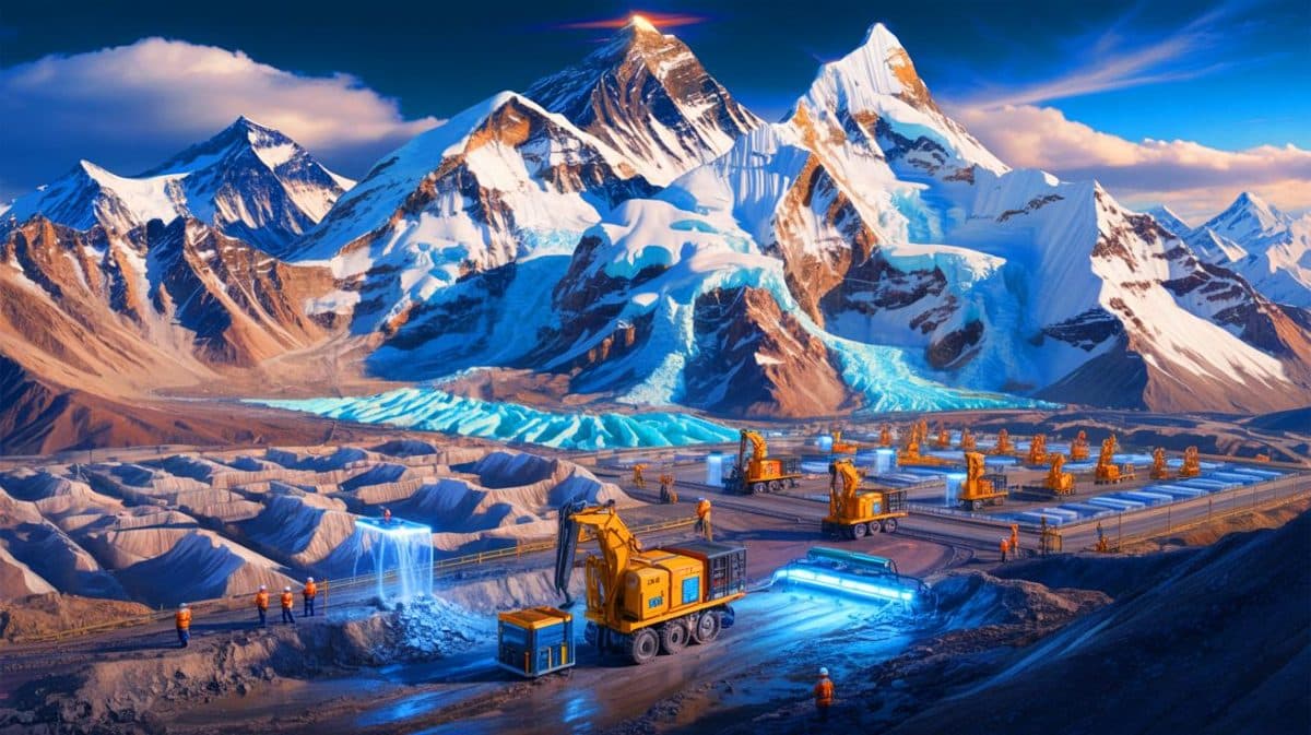 « Ils ont trouvé de l’or blanc sous l’Everest » : ce gisement géant de lithium renforce la puissance chinoise (et menace un écosystème unique au monde) Illustration de la découverte d'un vaste gisement de lithium près du mont Everest par la Chine.