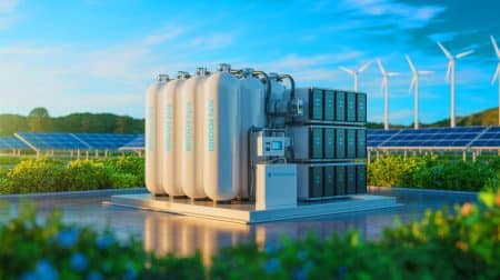 Illustration de l'intégration des systèmes de batteries et d'hydrogène pour stabiliser les réseaux électriques européens.