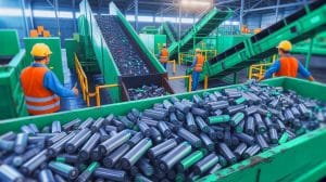 Illustration de la réduction de l'empreinte carbone grâce au recyclage des batteries lithium-ion.