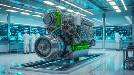 Rolls-Royce révolutionne le transport maritime : un moteur au méthanol pour gagner la guerre des carburants du futur Illustration de l'innovant moteur marin au méthanol développé par Rolls-Royce pour réduire les émissions de CO₂.