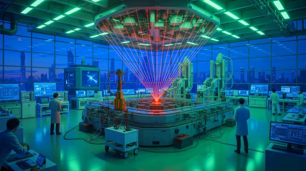 Illustration de la construction du plus grand laboratoire de fusion laser en Chine.