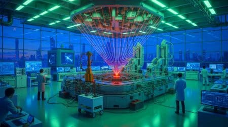 Illustration de la construction du plus grand laboratoire de fusion laser en Chine.