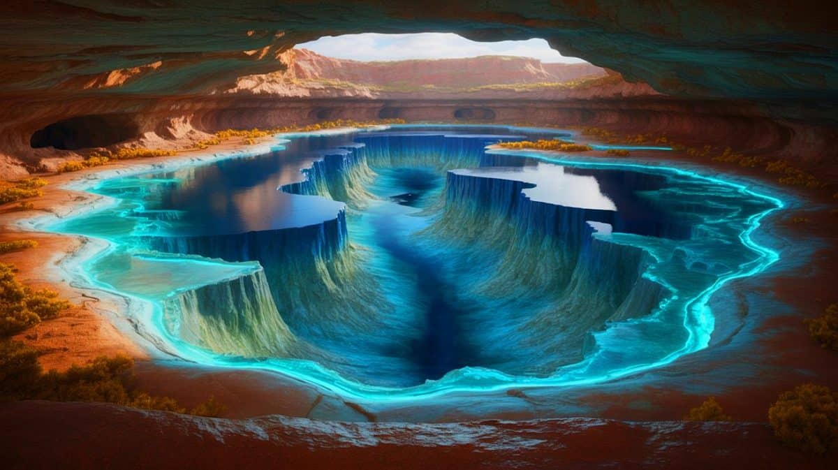 Illustration de la découverte d'un immense réservoir d'eau caché à 400 kilomètres sous la surface terrestre.