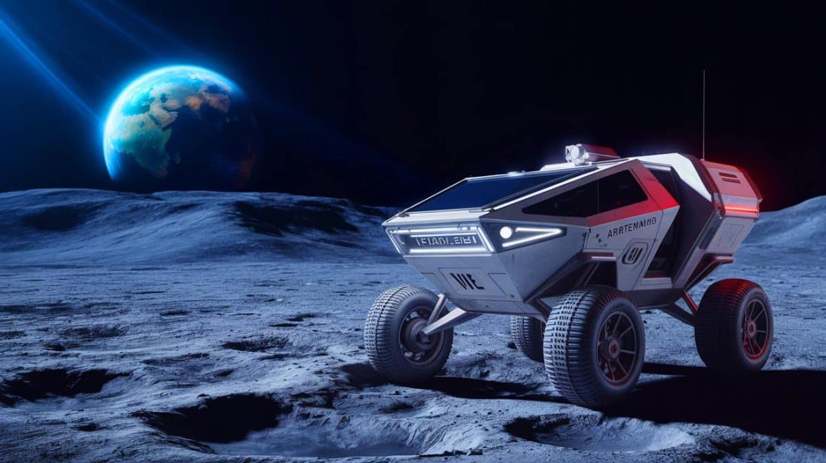 « Il roule déjà sur la Lune » : ce véhicule électrique de la NASA va transformer les missions Artemis (et préparer l’arrivée humaine sur Mars) Illustration de la nouvelle technologie du véhicule tout-terrain lunaire développé pour le programme Artemis.