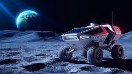 « Il roule déjà sur la Lune » : ce véhicule électrique de la NASA va transformer les missions Artemis (et préparer l’arrivée humaine sur Mars) Illustration de la nouvelle technologie du véhicule tout-terrain lunaire développé pour le programme Artemis.