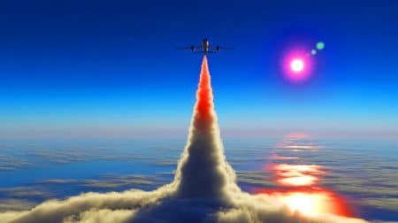 Aérosols pour refroidir la planète : une solution controversée aux conséquences inattendues sur le climat et l’humanité Illustration de l'injection d'aérosols dans l'atmosphère pour bloquer le rayonnement solaire.