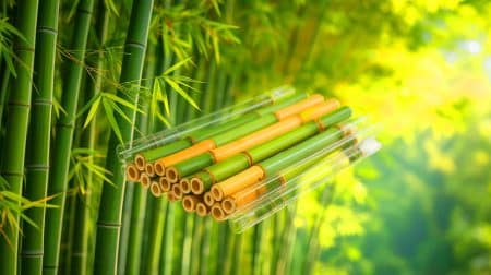 Illustration de la découverte d'un bioplastique innovant à base de bambou par des chercheurs chinois.