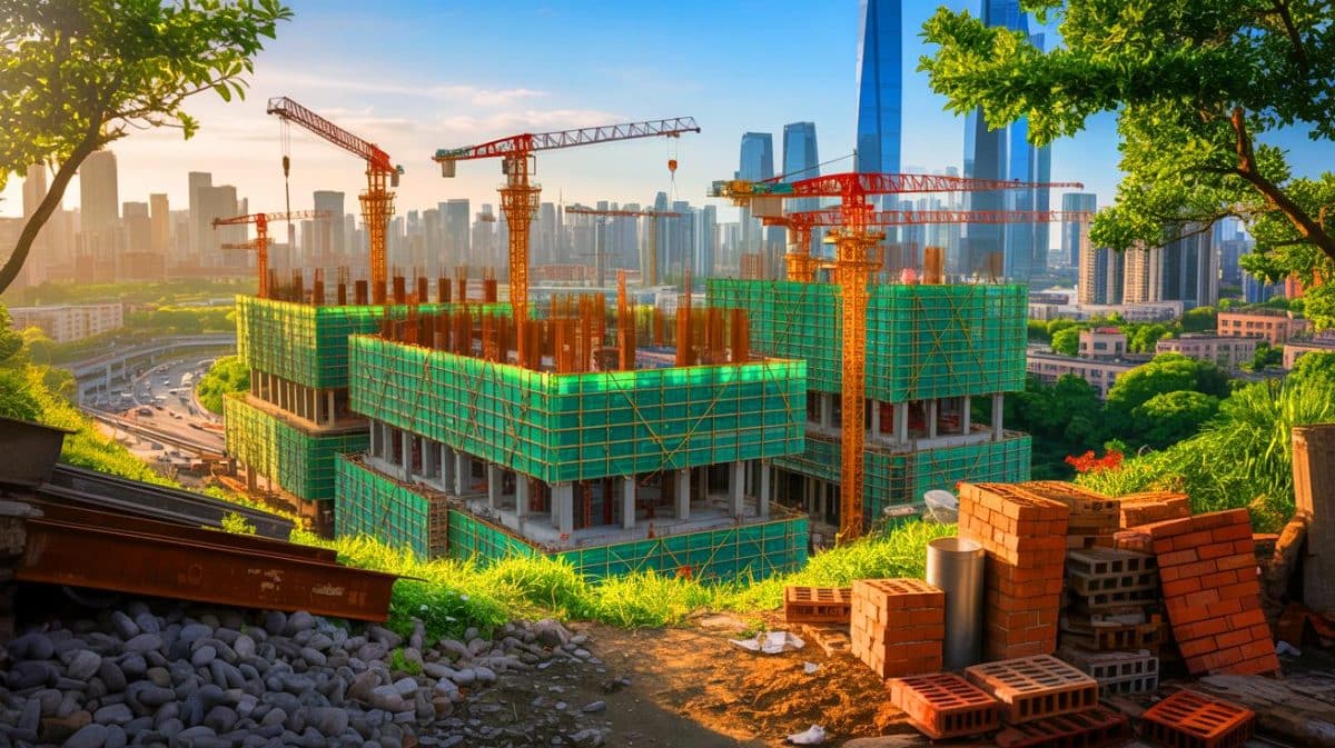 Illustration de l'ambitieux plan chinois visant à intégrer des matériaux recyclés dans la construction pour réduire l'empreinte écologique.