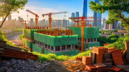 Illustration de l'ambitieux plan chinois visant à intégrer des matériaux recyclés dans la construction pour réduire l'empreinte écologique.