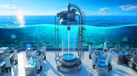 Découverte chinoise révolutionnaire : réduire le CO₂ des océans tout en produisant du plastique biodégradable Illustration de la transformation du CO₂ océanique en plastique biodégradable grâce à une innovation chinoise.