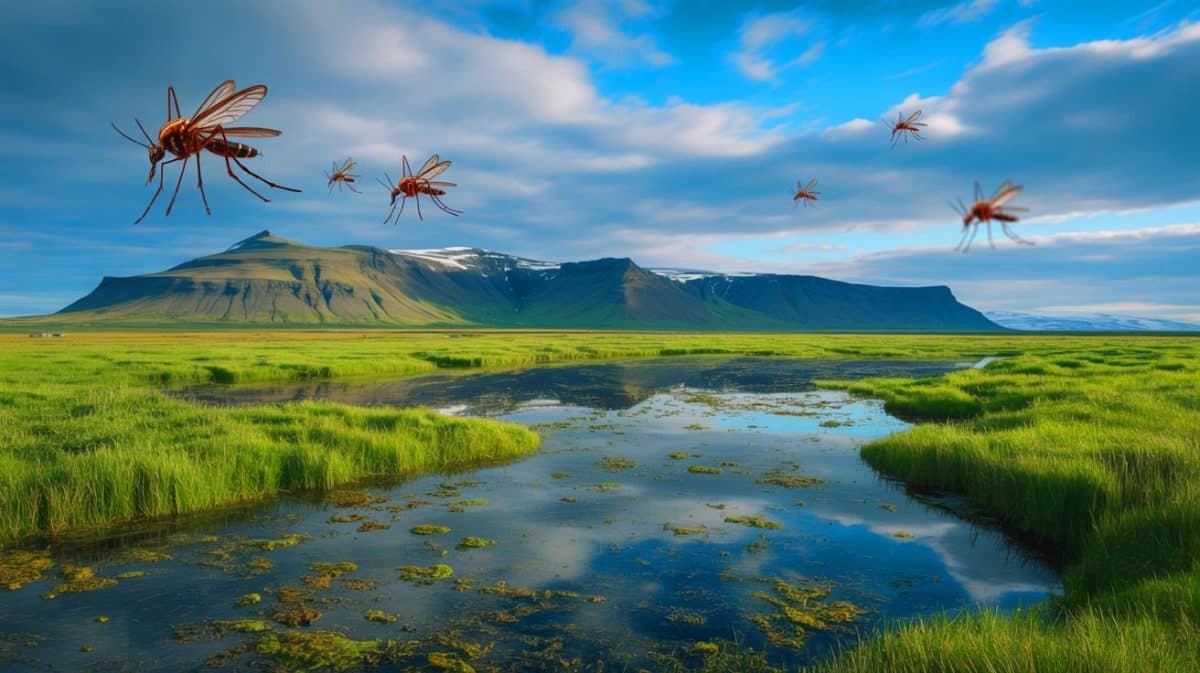 Des moustiques en Islande : un signe inquiétant du changement climatique et ses conséquences pour l’écosystème local Illustration de la découverte de moustiques en Islande, signe du réchauffement climatique.