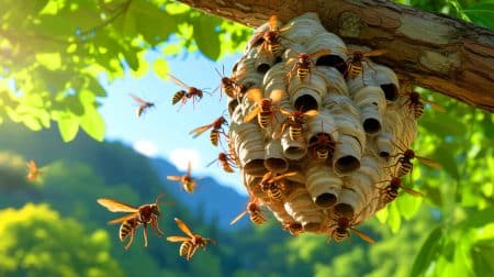 Frelons asiatiques : chaque nid intact cet hiver pourrait engendrer 10 nouvelles colonies au printemps prochain Illustration de la prolifération des frelons asiatiques et de leur impact sur l'environnement et l'apiculture.