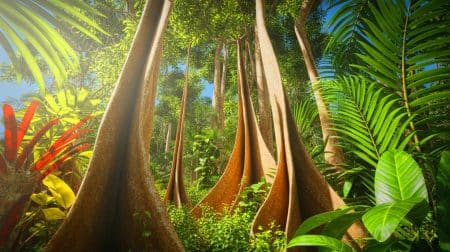 La forêt amazonienne s’étend : une croissance inattendue qui remet en question les prédictions scientifiques Illustration de la croissance inattendue des arbres de la forêt amazonienne défiant les prévisions climatiques.