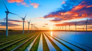 Illustration de la transition énergétique en France avec le développement du solaire et de l'éolien d'ici 2035.