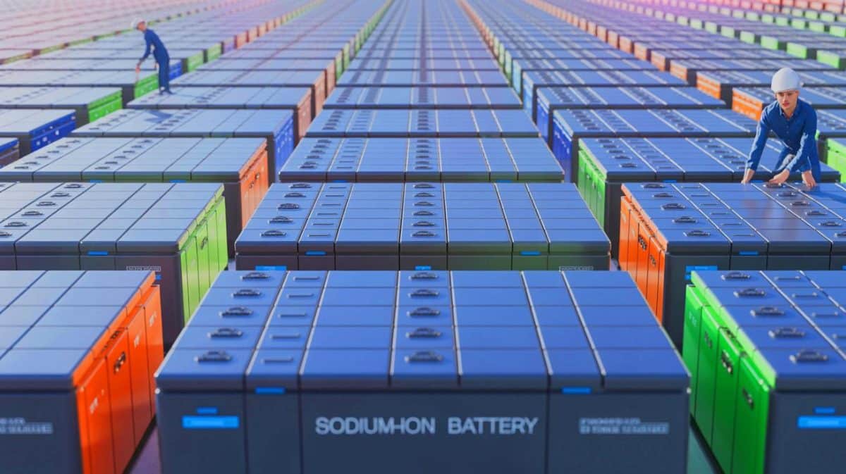 La plus grande batterie au sodium des États-Unis : un « monstre » qui alimente 164 000 foyers en 24 heures Illustration de la plus grande batterie sodium-ion au monde développée par Peak Energy et Jupiter Power.