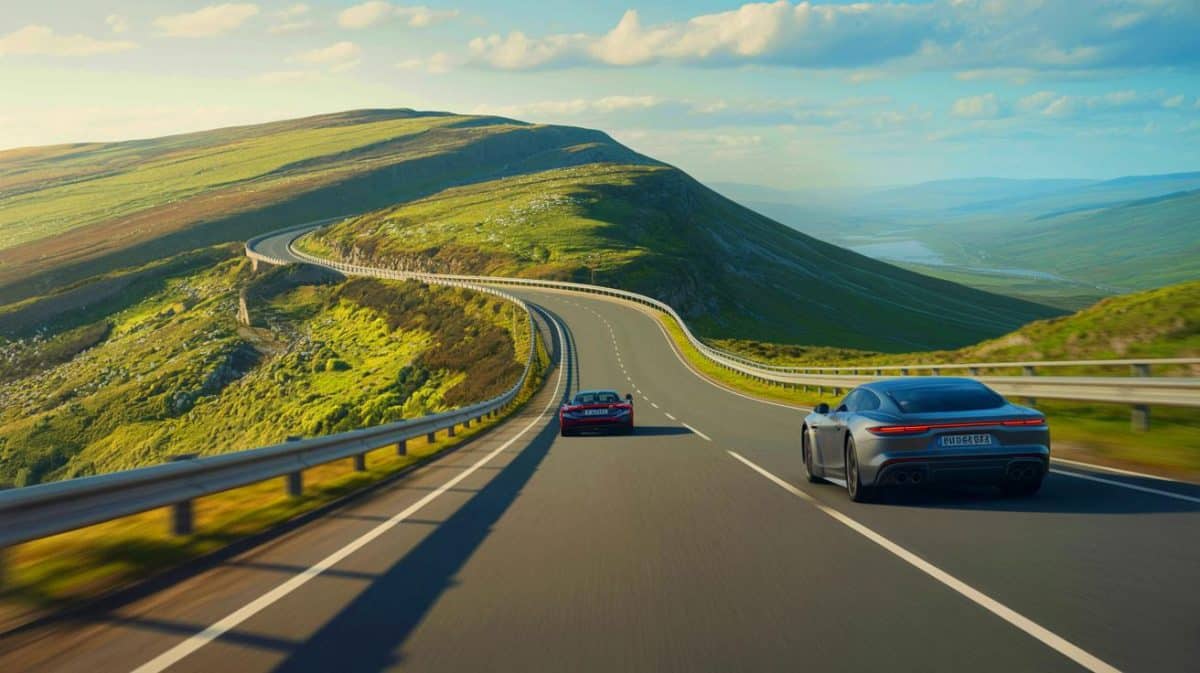 Les deux seuls lieux au monde sans limitation de vitesse : découvrez ces destinations uniques et leurs différences Illustration de la liberté de vitesse sur l'île de Man et l'Autobahn allemande.