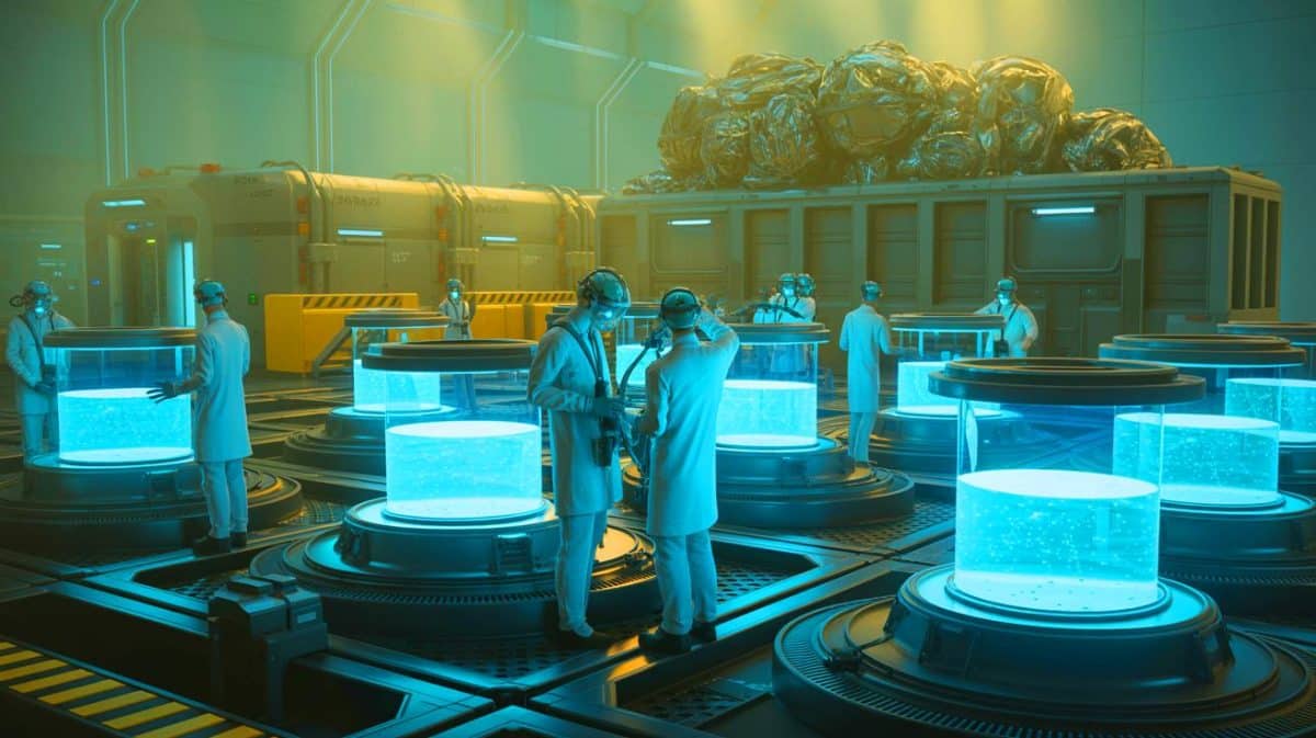 Transformer les déchets en richesse : un marché de 1 320 milliards d’euros prévu d’ici 2050 Illustration de l'utilisation innovante de la radioactivité des déchets nucléaires pour produire de l'hydrogène.