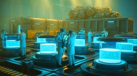 Illustration de l'utilisation innovante de la radioactivité des déchets nucléaires pour produire de l'hydrogène.