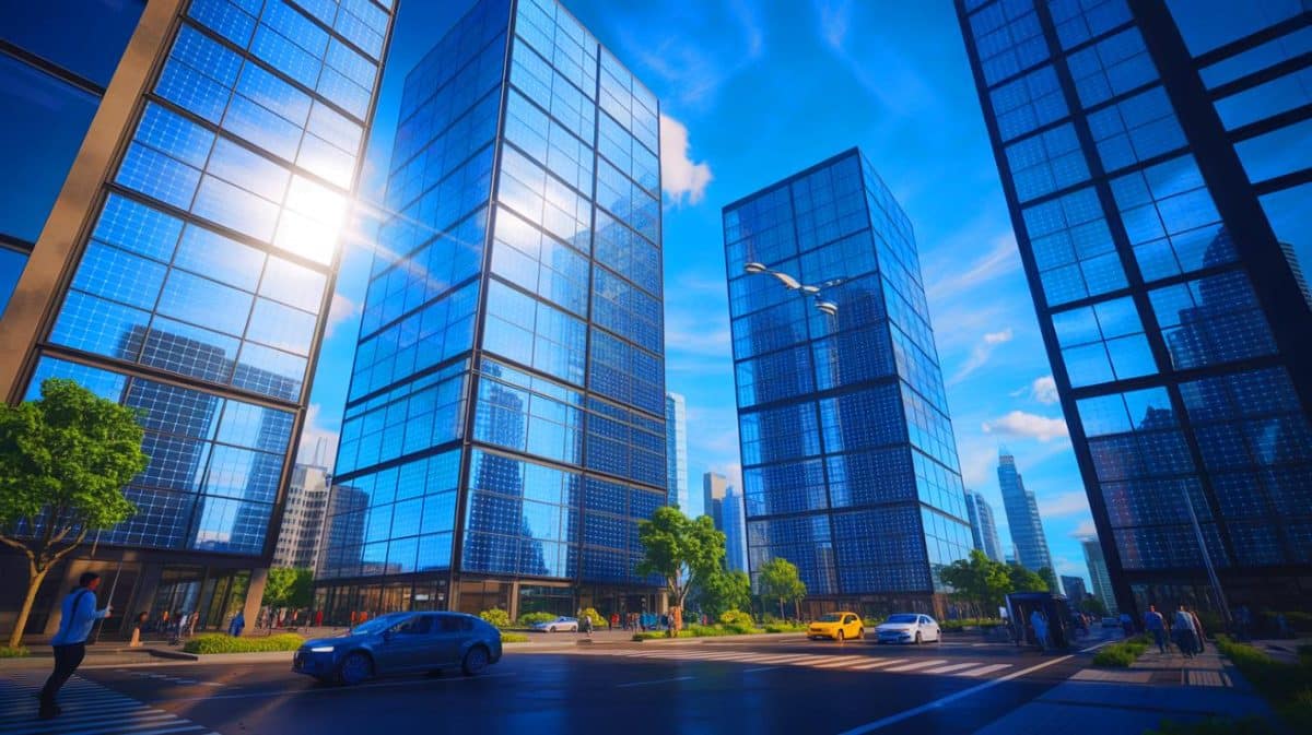 Vos fenêtres : bientôt des alliées technologiques qui transformeront votre quotidien en optimisant bien plus que la lumière Illustration de la transformation des fenêtres en générateurs d'électricité grâce à un revêtement innovant de l'Université de Nanjing.