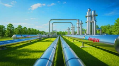 Illustration de la production et distribution de l'e-gaz par TotalEnergies dans le cadre du projet Live Oak.