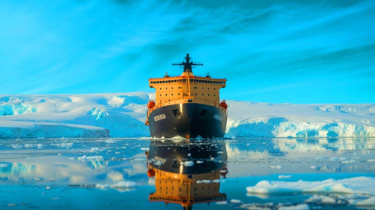 Un navire colossal de 10 000 tonnes révolutionne l’approvisionnement des bases polaires de trois nations en Antarctique Illustration de l'alliance logistique entre trois nations pour approvisionner les bases polaires en Antarctique.
