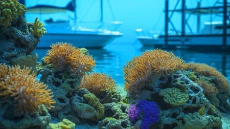 Illustration de la découverte de colonies de corail cladocore dans le port de Mandelieu-la-Napoule.